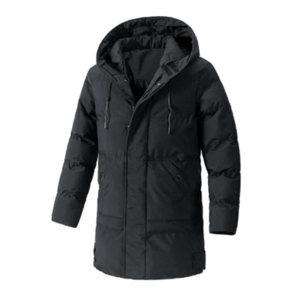 Men’s Hooded Jacket – Water-Resistant Insulated – Mid-Length – Multi-Pocket Fit