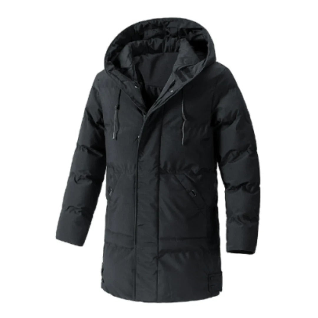 Men’s Hooded Jacket – Water-Resistant Insulated – Mid-Length – Multi-Pocket Fit