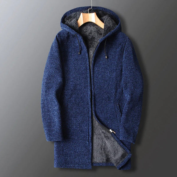 Men’s Long Hooded Jacket – Relaxed Fit – Fleece Lined – Zip Front – Casual Layering