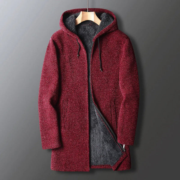 Men’s Long Hooded Jacket – Relaxed Fit – Fleece Lined – Zip Front – Casual Layering