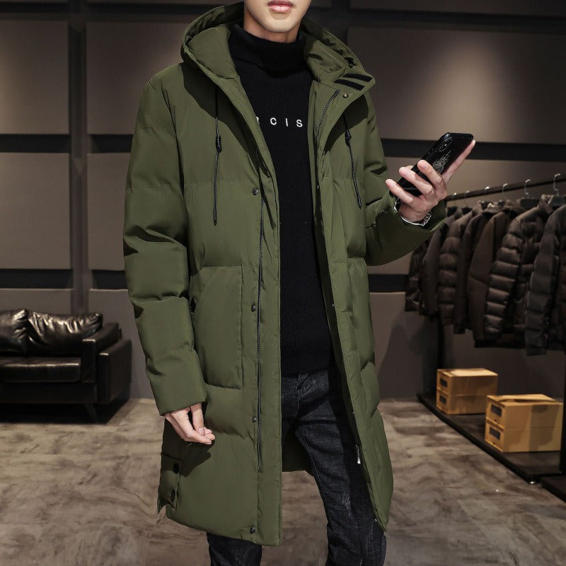 Men’s Long Jacket – Quilted Insulation – Hooded – Regular Fit – Ribbed Cuffs – Zip Front