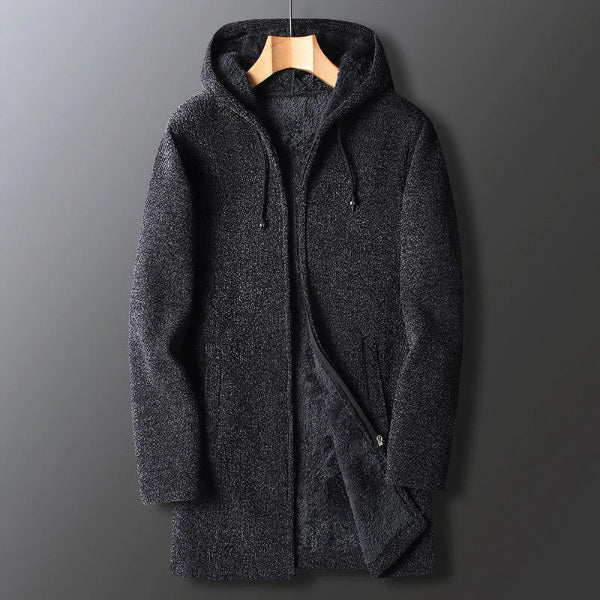 Men’s Long Hooded Jacket – Relaxed Fit – Fleece Lined – Zip Front – Casual Layering