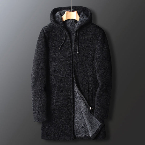 Men’s Long Hooded Jacket – Relaxed Fit – Fleece Lined – Zip Front – Casual Layering