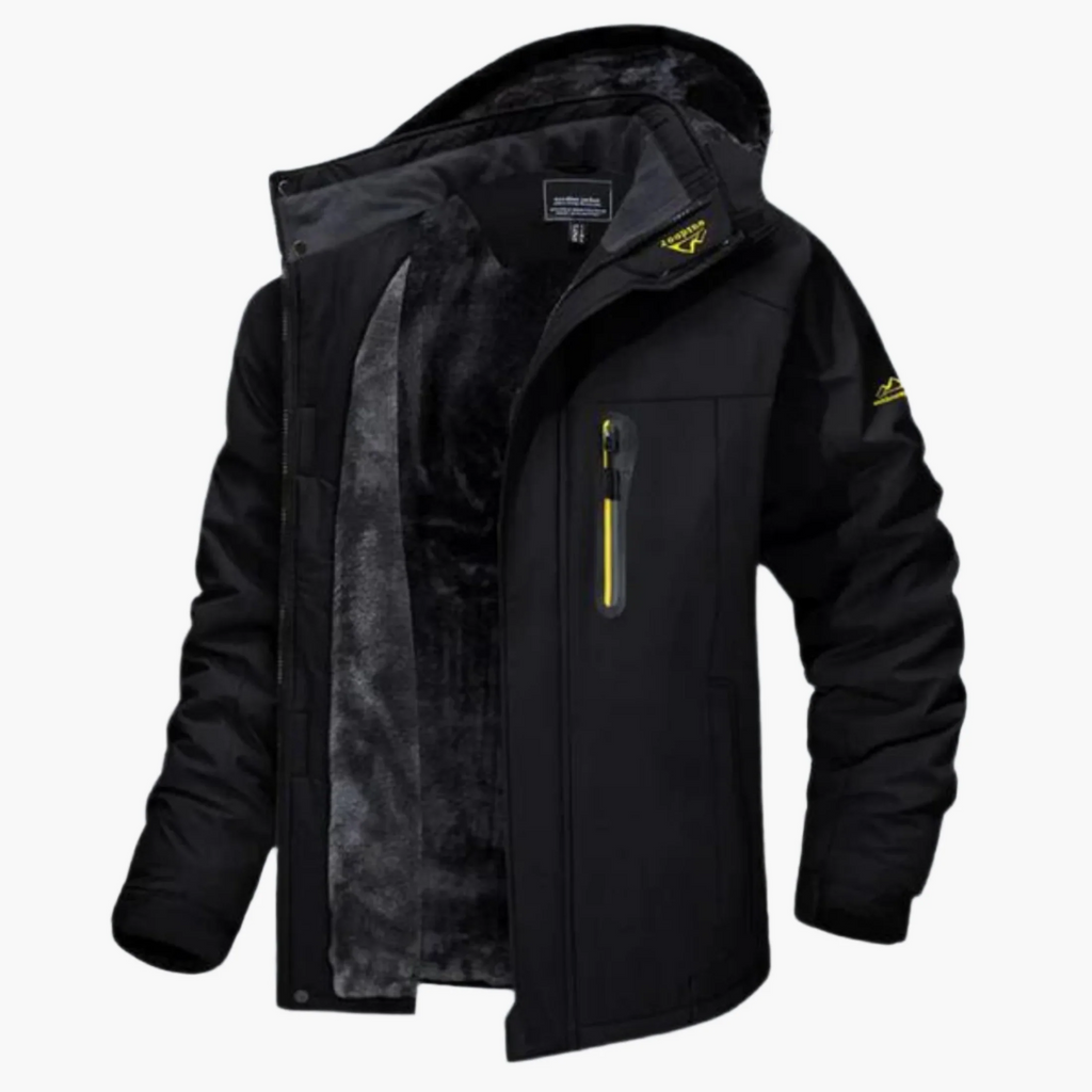 Men’s Outdoor Jacket – Water-Resistant – Fleece Lined – Hooded – Casual Fit