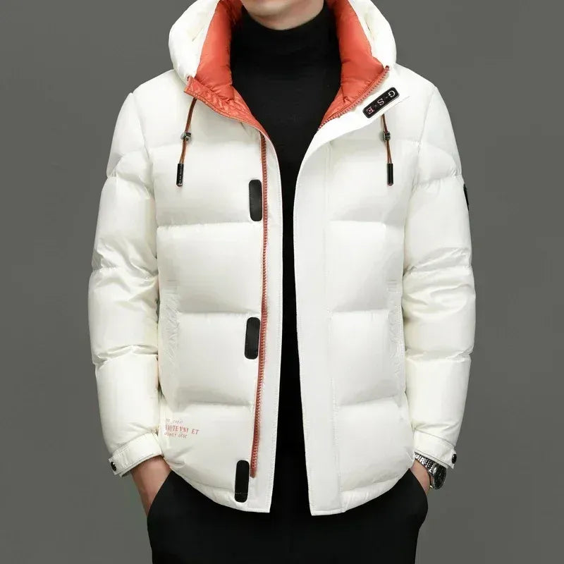 Men’s Hooded Down Jacket – Regular Fit – Water-Resistant – Zipper and Button Closure