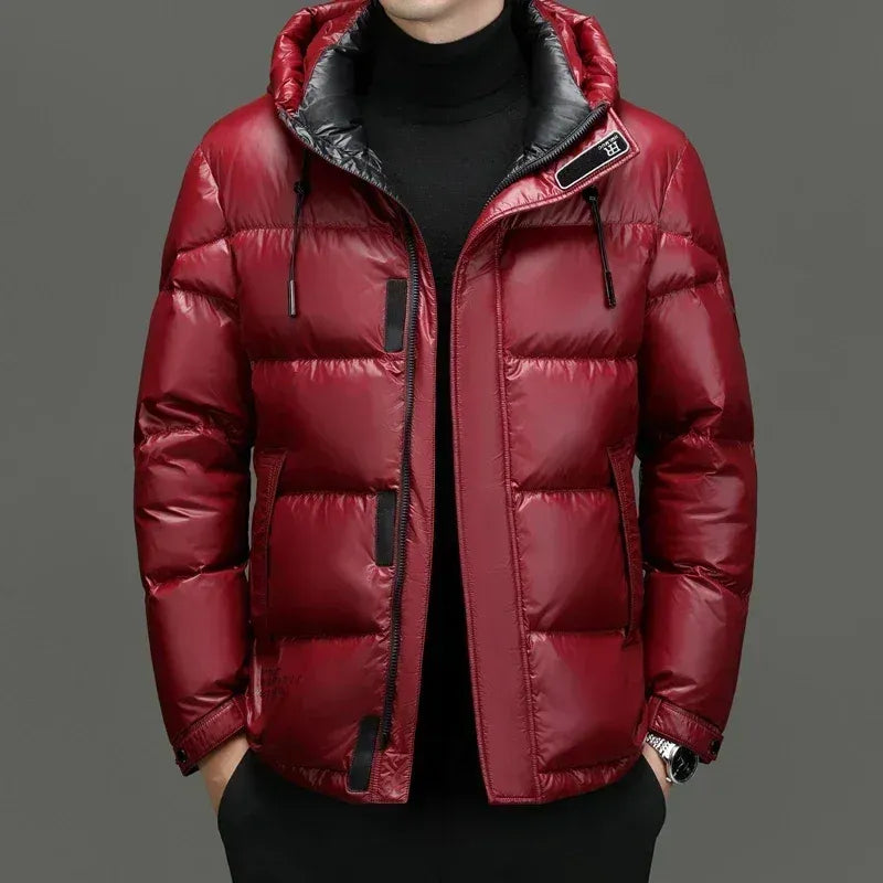 Men’s Hooded Down Jacket – Regular Fit – Water-Resistant – Zipper and Button Closure