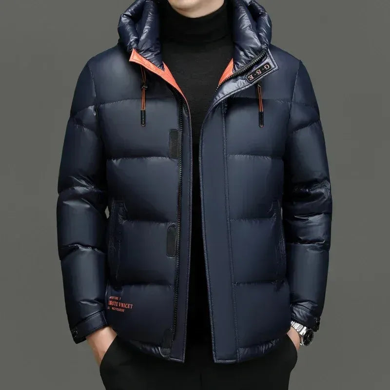 Men’s Hooded Down Jacket – Regular Fit – Water-Resistant – Zipper and Button Closure