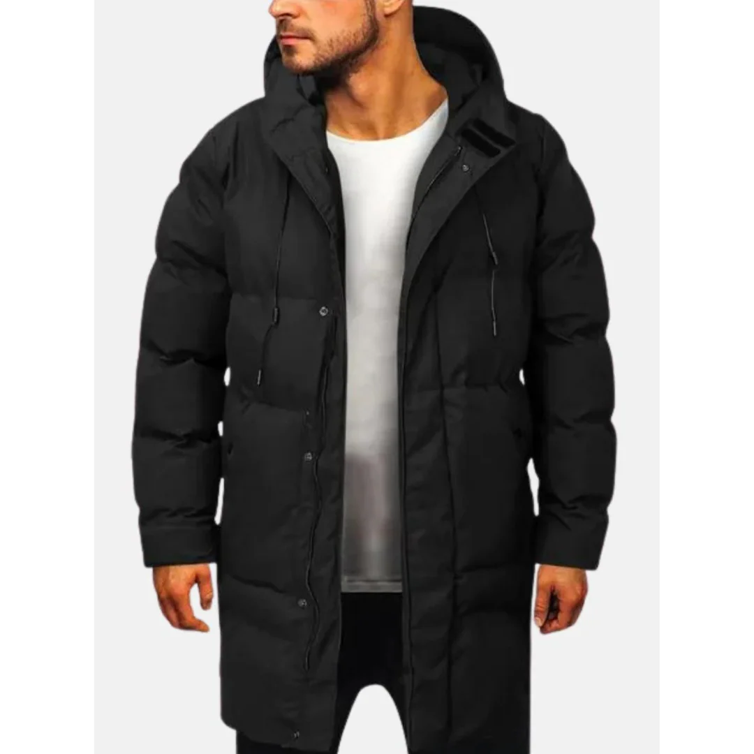 Men’s Quilted Jacket – Regular Fit – Hooded Knee Length – Insulated Weather Resistant