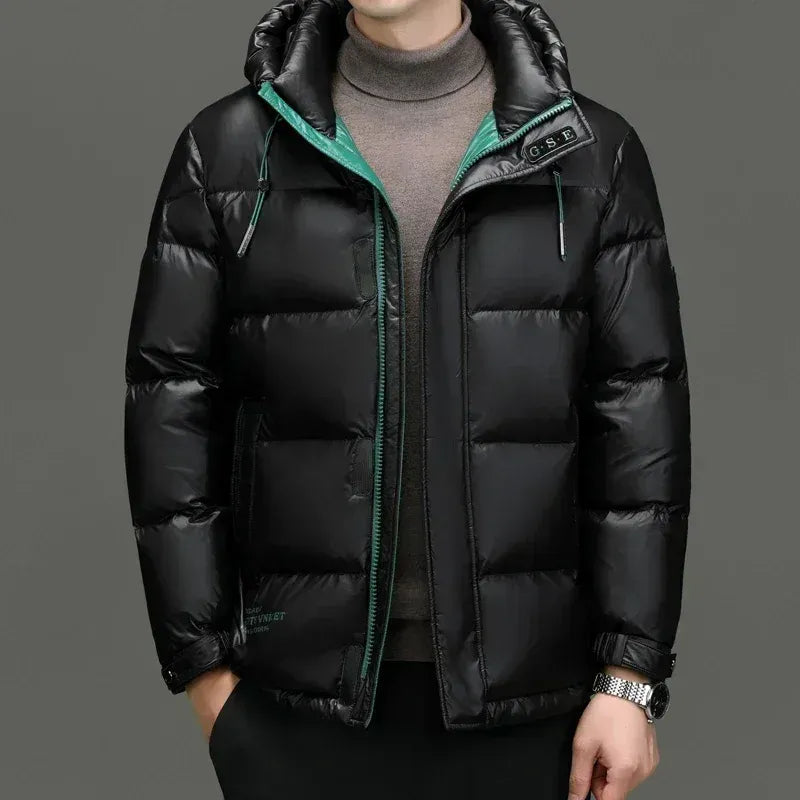 Men’s Hooded Down Jacket – Regular Fit – Water-Resistant – Zipper and Button Closure
