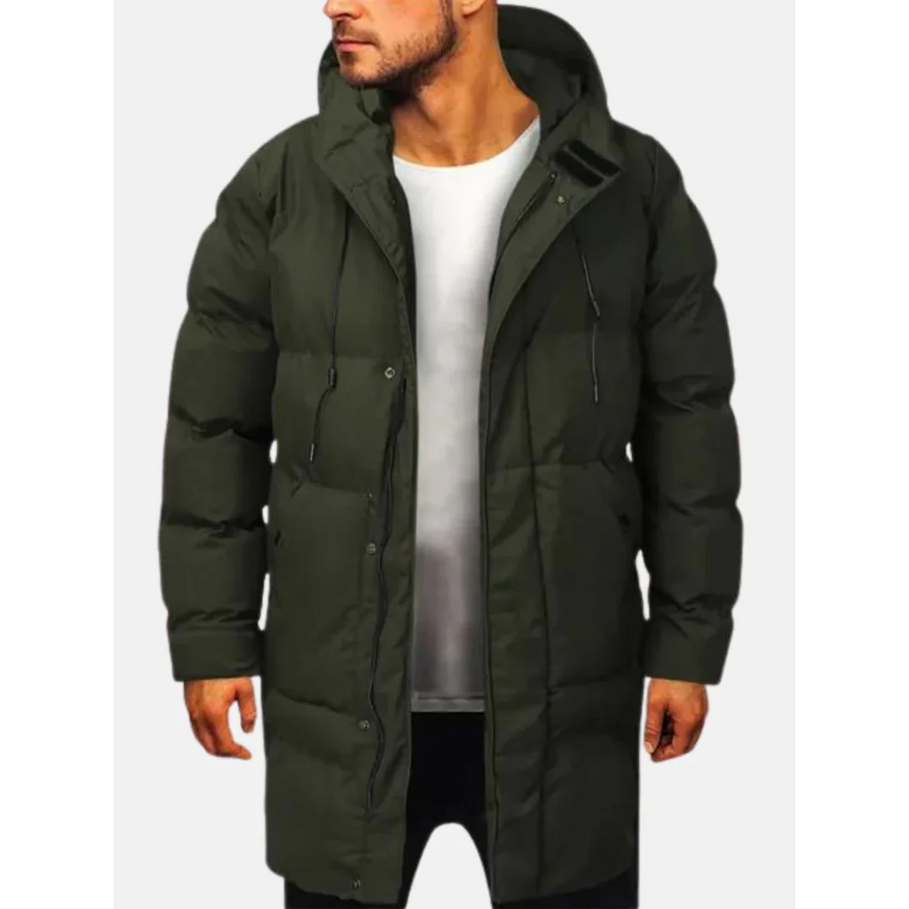 Men’s Quilted Jacket – Regular Fit – Hooded Knee Length – Insulated Weather Resistant