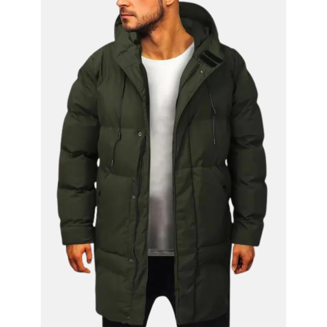 Men’s Quilted Jacket – Regular Fit – Hooded Knee Length – Insulated Weather Resistant