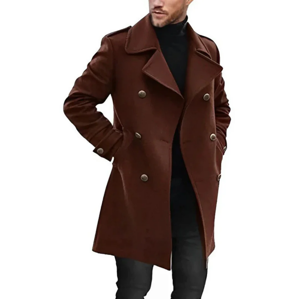 Men’s Trench Coat – Tailored Fit – Wool Blend – Double-Breasted – Mid Length