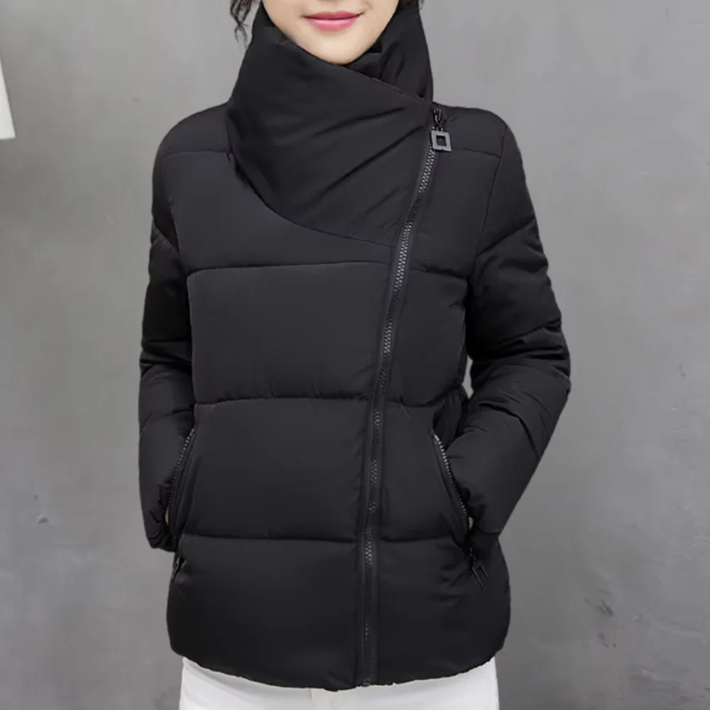 Women’s Quilted Coat – Regular Fit – Padded – Funnel Neck – Zip Front – Hip Length