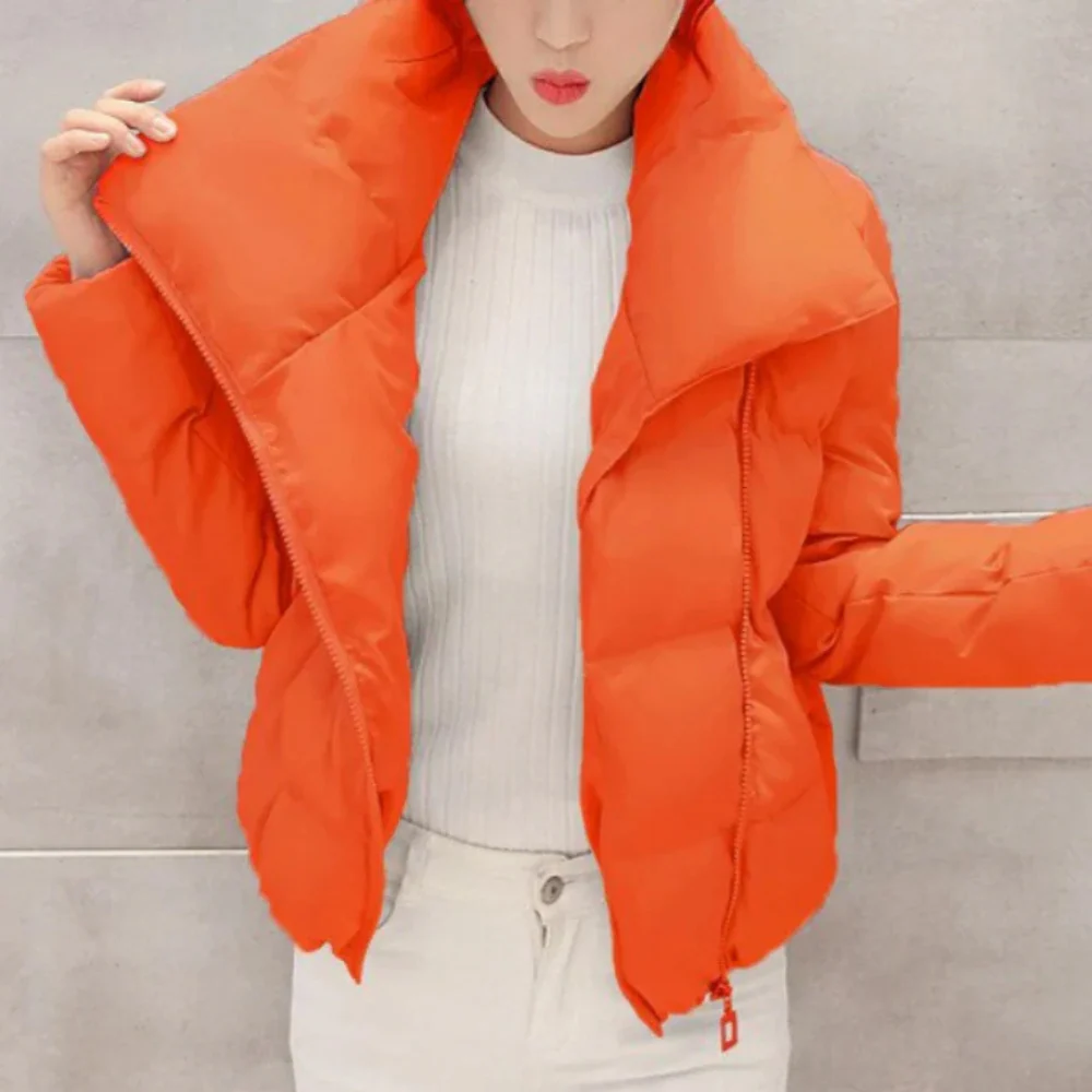 Women’s Quilted Coat – Regular Fit – Padded – Funnel Neck – Zip Front – Hip Length
