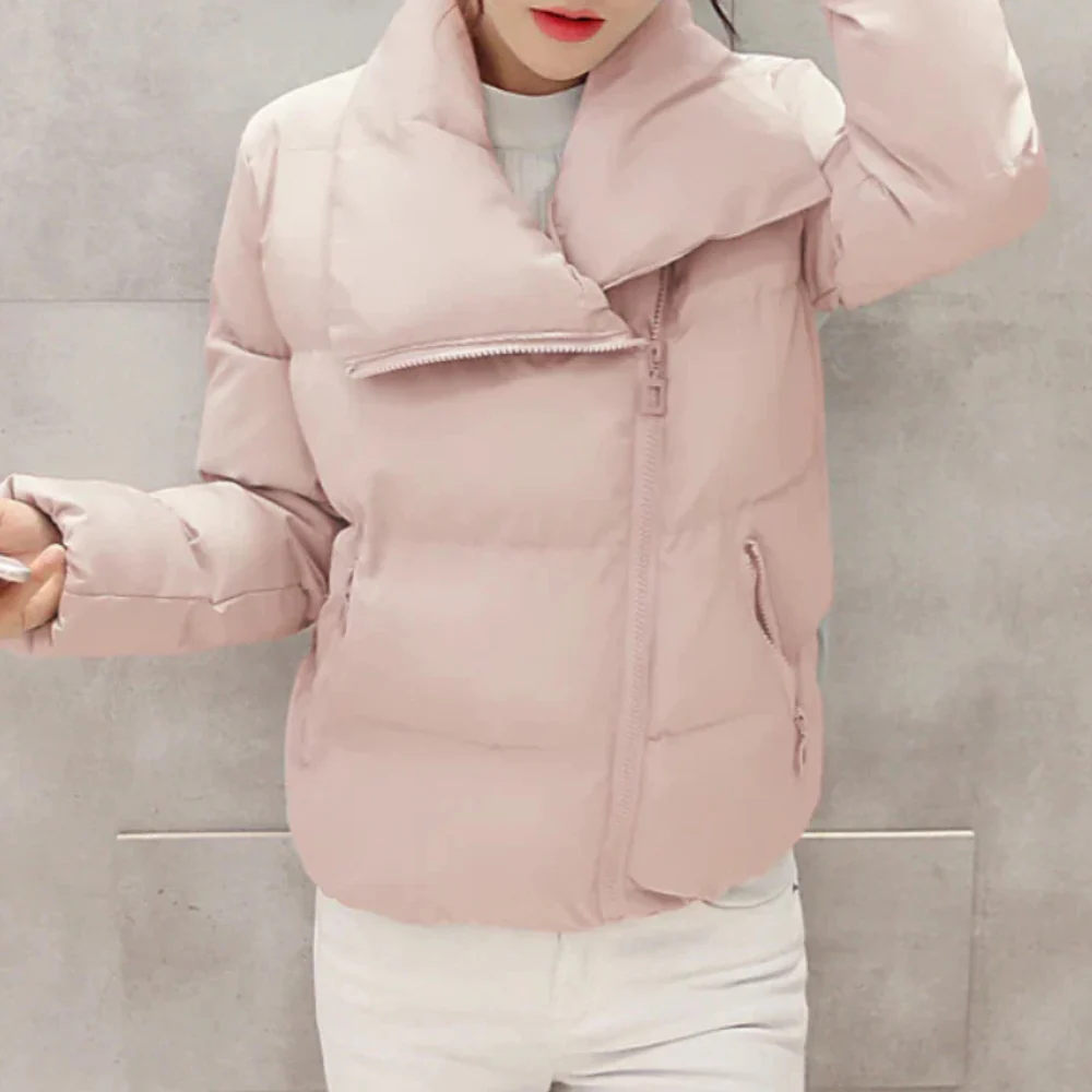 Women’s Quilted Coat – Regular Fit – Padded – Funnel Neck – Zip Front – Hip Length