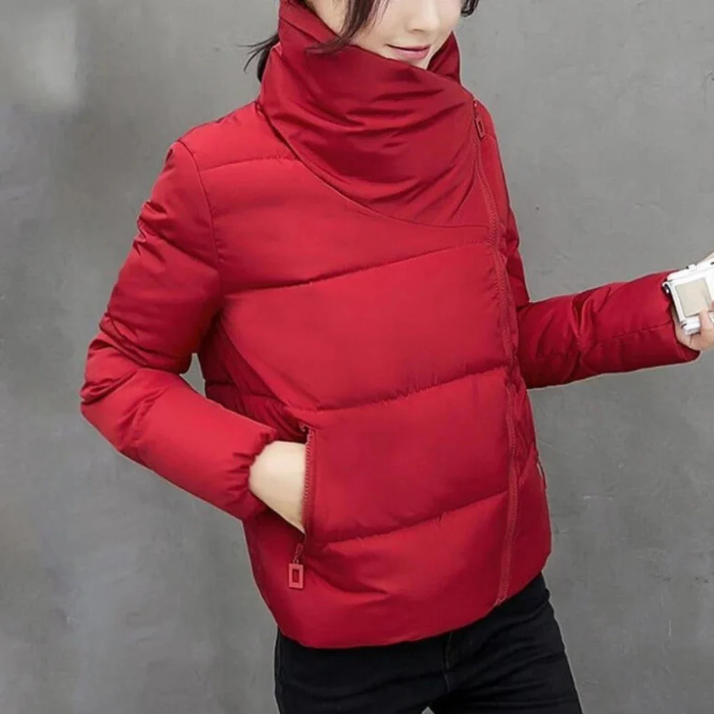 Women’s Quilted Coat – Regular Fit – Padded – Funnel Neck – Zip Front – Hip Length