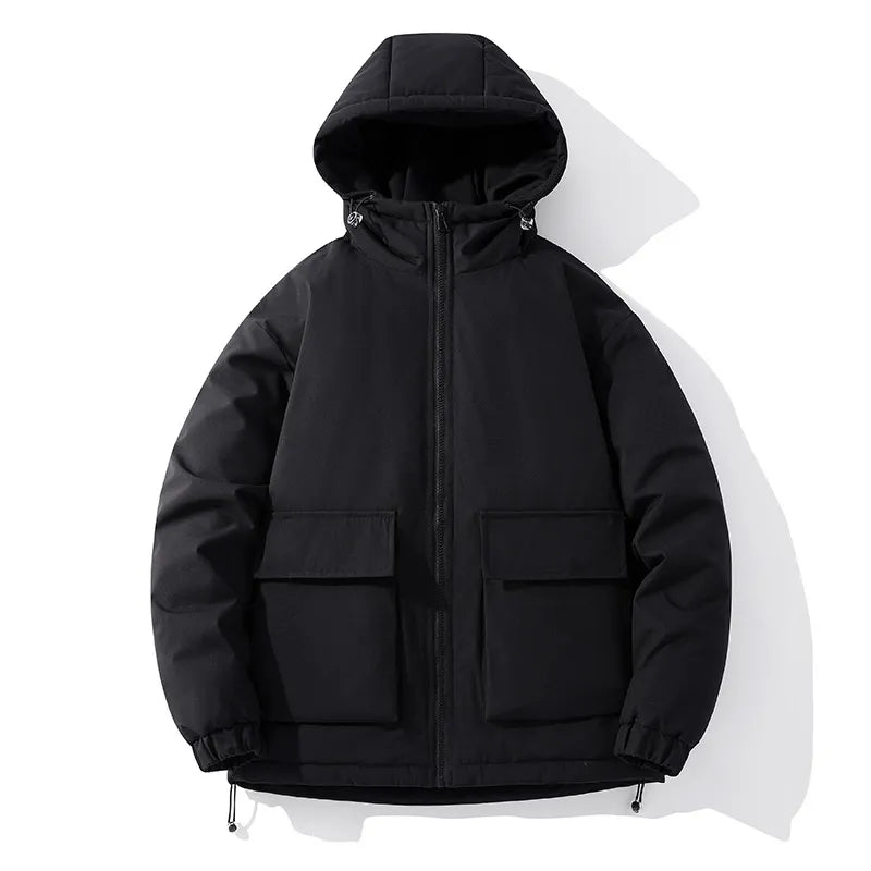 Men’s Hooded Jacket – Quilted Insulation – Oversized Fit – Full Zip – Front Pockets