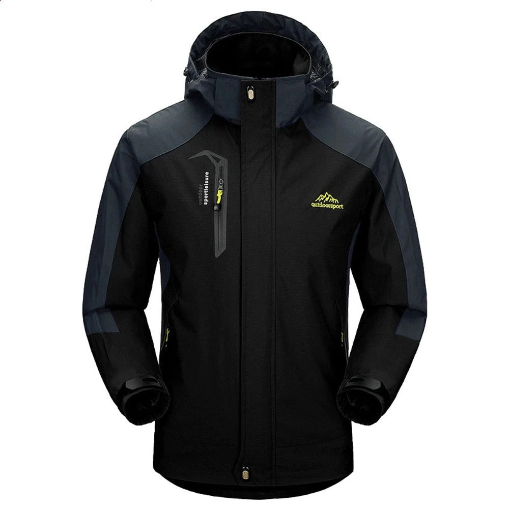 Men’s Outdoor Zip Jacket – Waterproof Windproof – Hooded – Regular Fit – Reinforced Panels
