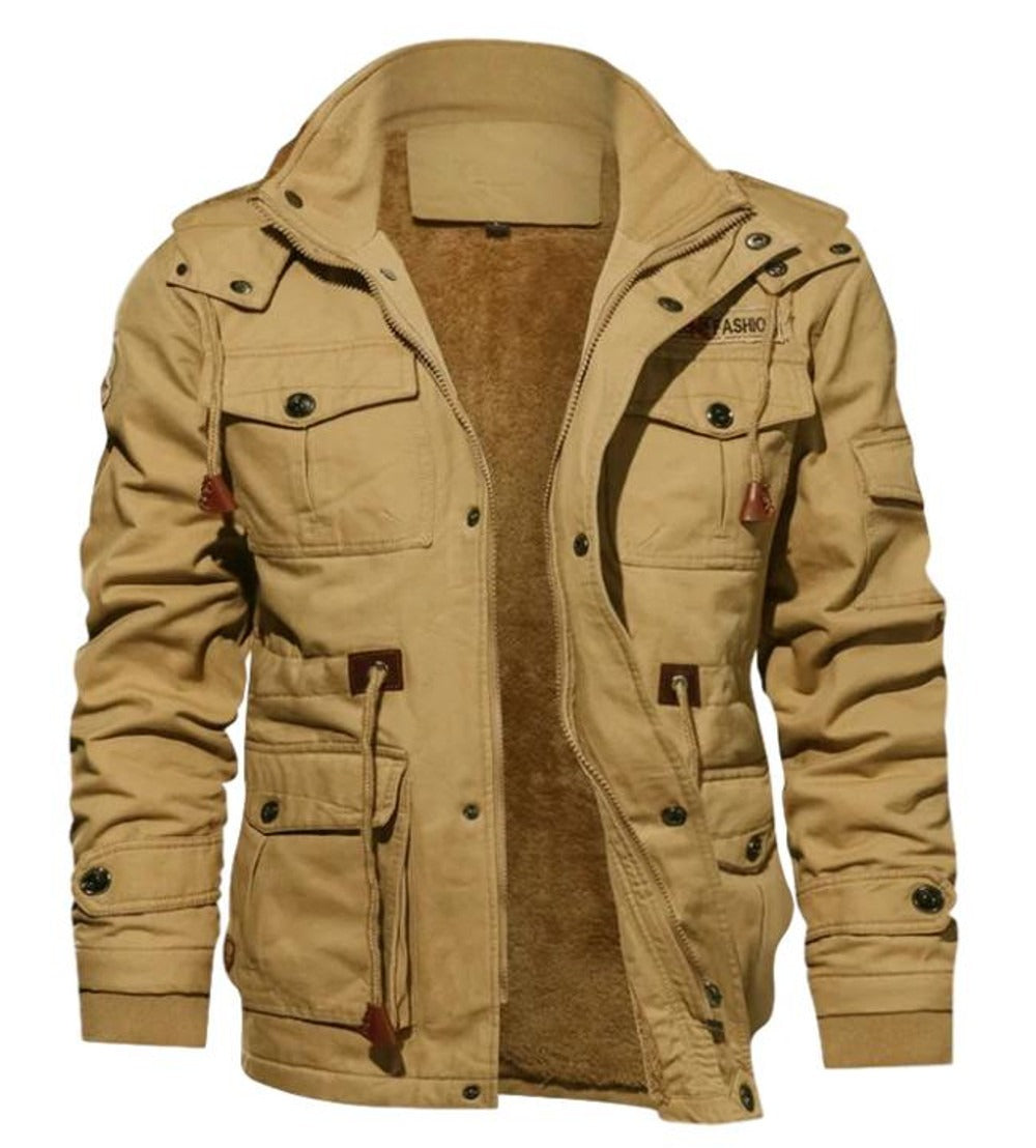 Men’s Coat – Regular Fit – Fleece Lined – High Collar – Multi Pocket Outdoor Style
