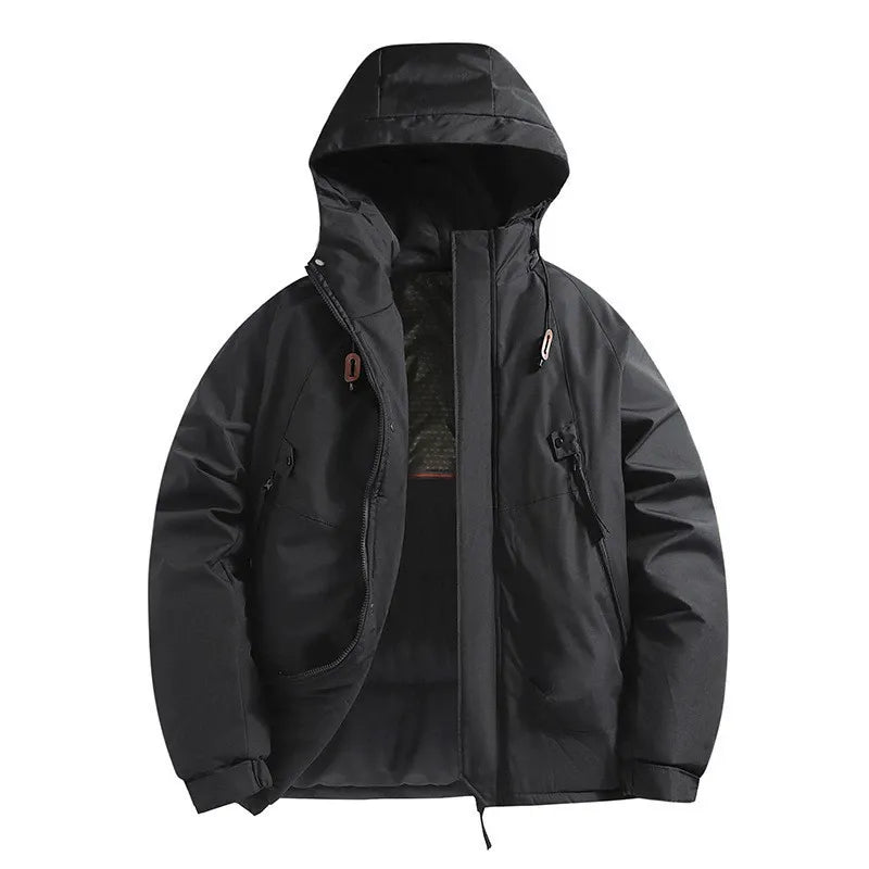 Men’s Hooded Padded Jacket – Relaxed Fit – Windproof Water-Resistant – Zipper Pockets
