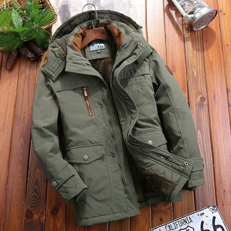 Men’s Quilted Jacket – Loose Fit – Hooded – Cotton Blend – Multiple Utility Pockets