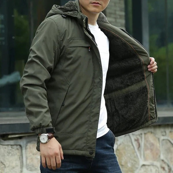 Men’s Jacket – Water-Resistant – Faux Fur Lined – Hooded – Relaxed Fit – Zip Front