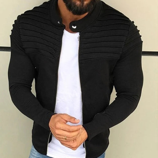 Men’s Coat – Slim Fit – Cotton Blend – Ribbed Shoulder – High Collar – Zip Front