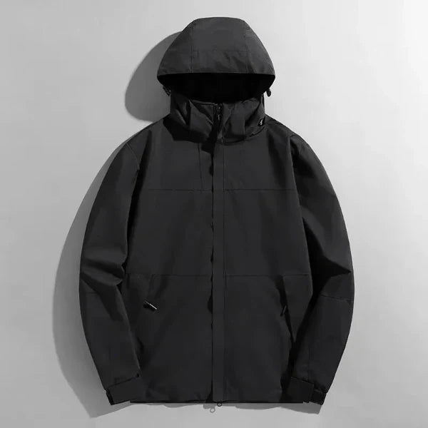 Men’s Outdoor Jacket – Regular Fit – Water-Resistant – Detachable Hood – Zipper Closure