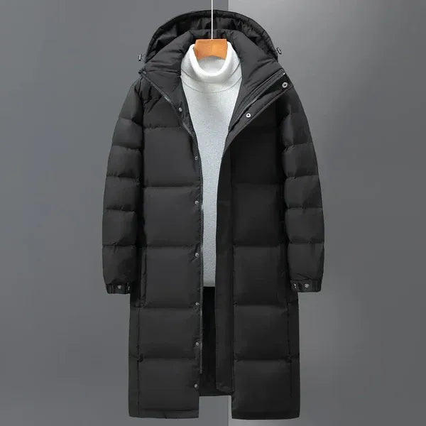 Men’s Long Down Jacket – Oversized Fit – Quilted Insulated – Hooded Windproof Design