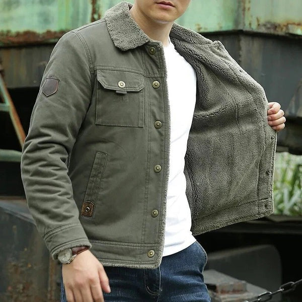 Men’s Sherpa-Lined Jacket – Regular Fit – Button Front – Cotton Blend – Casual Wear
