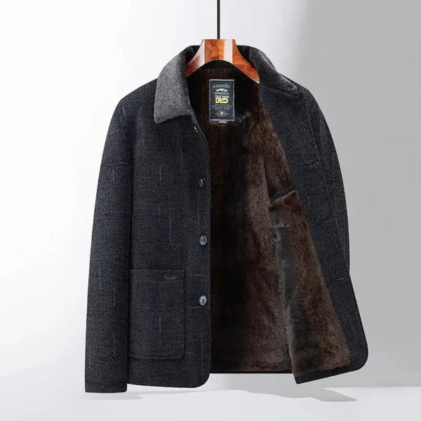 Men’s Wool Coat – Classic Fit – Medium Length – Button Front – Plush Lining