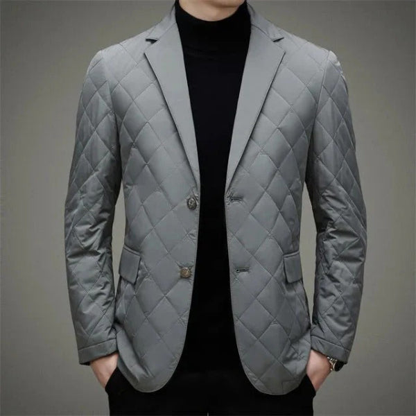 Men’s Quilted Jacket – Slim Fit – Diamond Pattern – Notch Lapel – Two-Button Closure