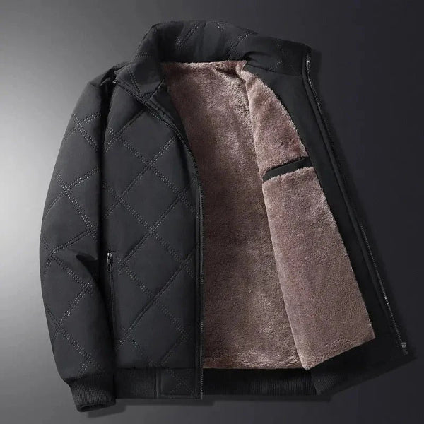Men’s Quilted Jacket – Fleece Lined – Wind Resistant – Diamond Stitch – Regular Fit