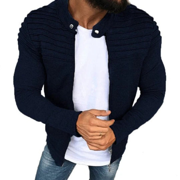 Men’s Coat – Slim Fit – Cotton Blend – Ribbed Shoulder – High Collar – Zip Front