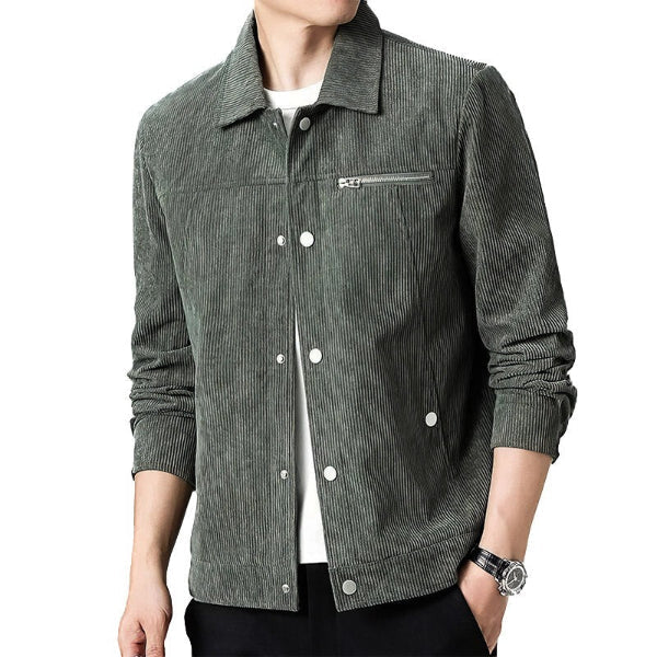 Men’s Corduroy Jacket – Regular Fit – Button Front – Chest Zip Pocket – Hip Length