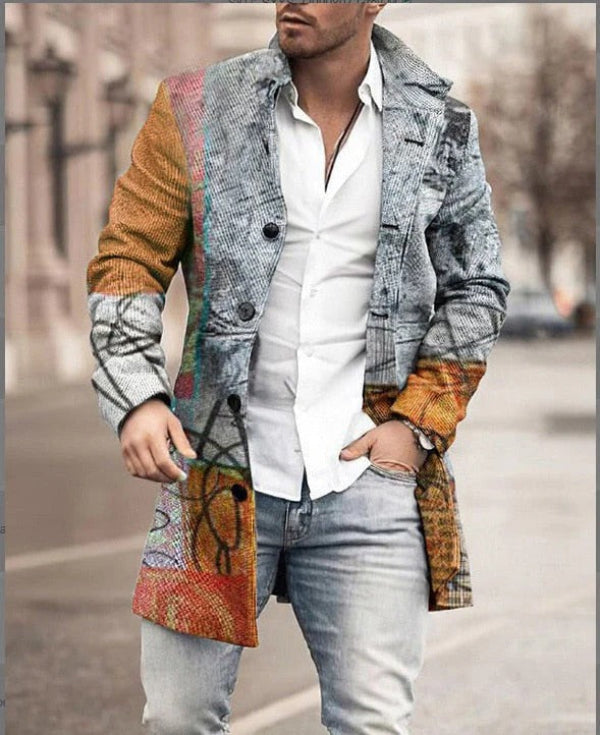 Men’s Coat – Tailored Fit – Mid-Thigh Length – Wool Blend – Plaid – Button Front