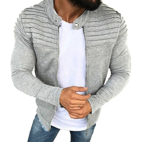 Men’s Coat – Slim Fit – Cotton Blend – Ribbed Shoulder – High Collar – Zip Front