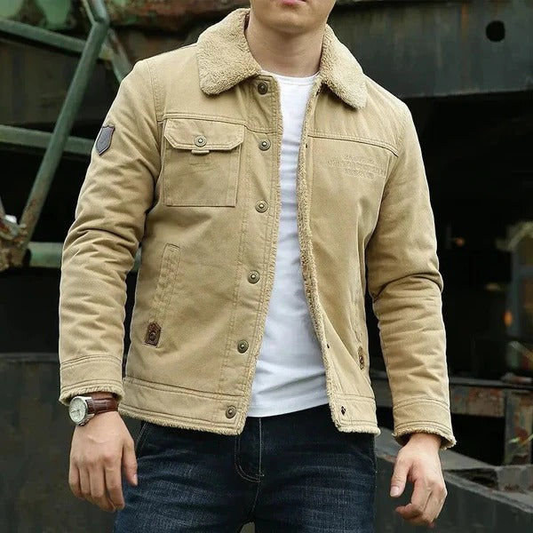 Men’s Sherpa-Lined Jacket – Regular Fit – Button Front – Cotton Blend – Casual Wear