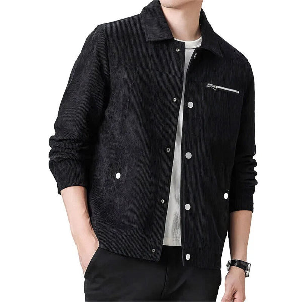 Men’s Corduroy Jacket – Regular Fit – Button Front – Chest Zip Pocket – Hip Length