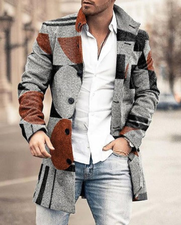 Men’s Coat – Tailored Fit – Mid-Thigh Length – Wool Blend – Plaid – Button Front
