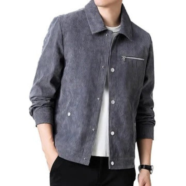 Men’s Corduroy Jacket – Regular Fit – Button Front – Chest Zip Pocket – Hip Length