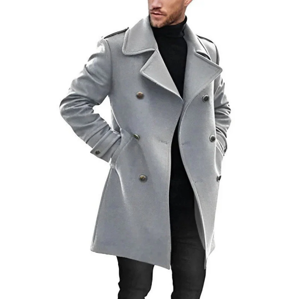 Men’s Trench Coat – Tailored Fit – Wool Blend – Double-Breasted – Mid Length