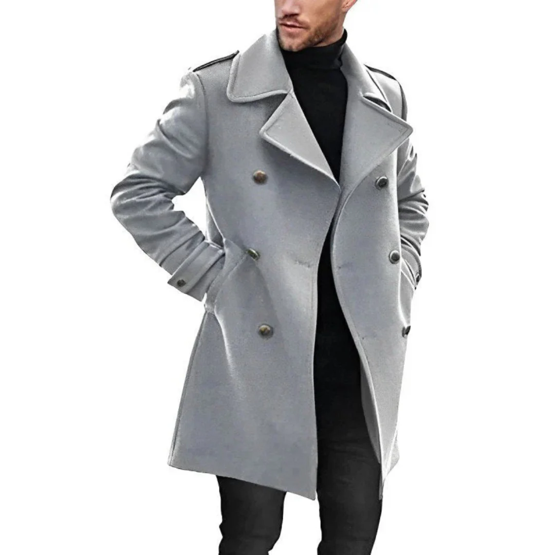 Men’s Trench Coat – Tailored Fit – Wool Blend – Double-Breasted – Mid Length