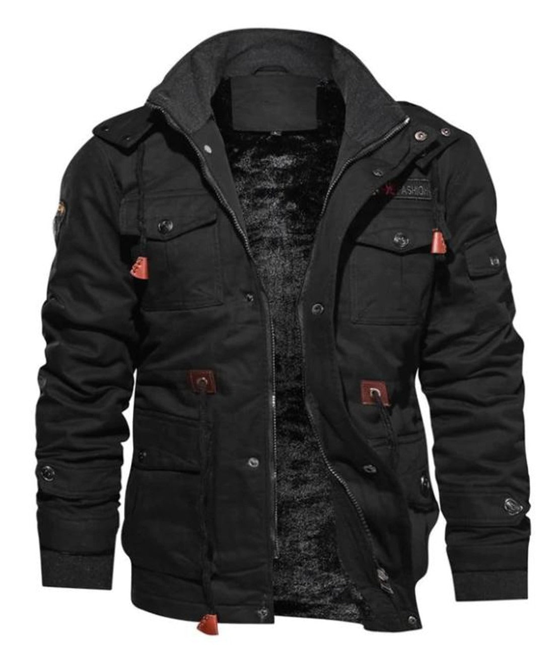 Men’s Coat – Regular Fit – Fleece Lined – High Collar – Multi Pocket Outdoor Style