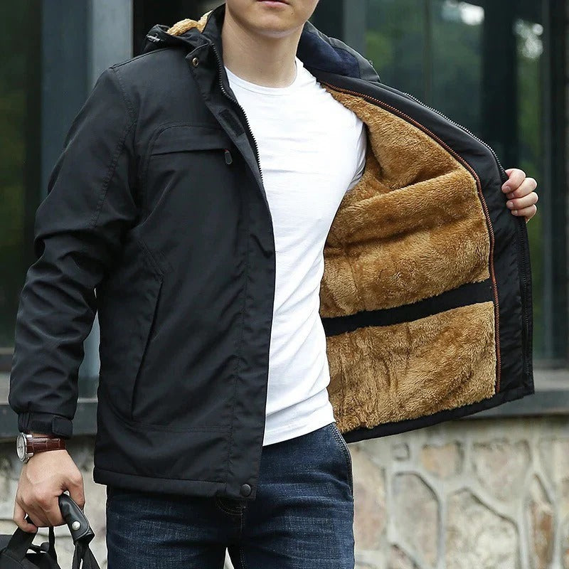 Men’s Jacket – Water-Resistant – Faux Fur Lined – Hooded – Relaxed Fit – Zip Front