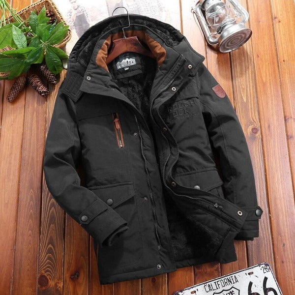 Men’s Padded Fleece Jacket – Oversized Fit – Hooded – Quilted Shoulders – Multi-Pocket