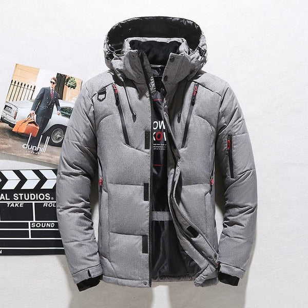 Men’s Down Jacket – Quilted Insulation – Hooded – Regular Fit – Hip Length – Zip Closure