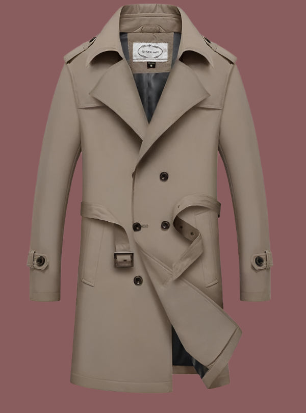Men’s Trench Coat – Tailored Fit – Cotton Blend – Double Breasted – Belted Formal Style