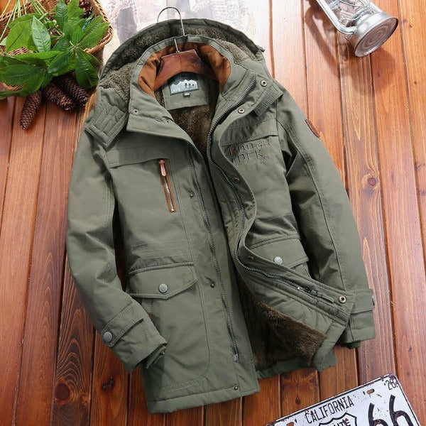 Men’s Padded Fleece Jacket – Oversized Fit – Hooded – Quilted Shoulders – Multi-Pocket