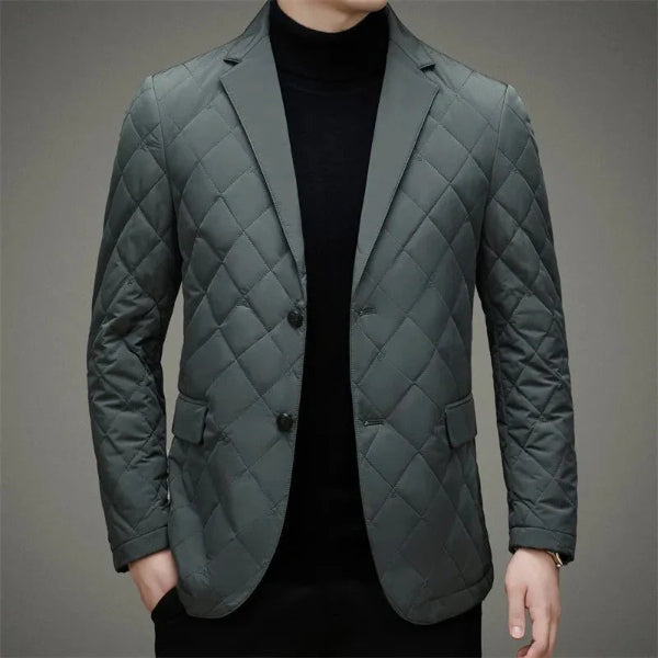 Men’s Quilted Jacket – Slim Fit – Diamond Pattern – Notch Lapel – Two-Button Closure